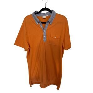 UNIQLO Michael Bastian XL Mens Polo Shirt All Cotton Contrast Collar Orange Blue